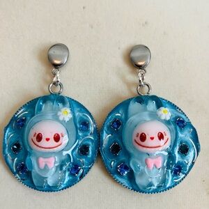 Handmade Kawaii “Labubu” Bunny Pierced Dangle Earrings with Push Back Closure